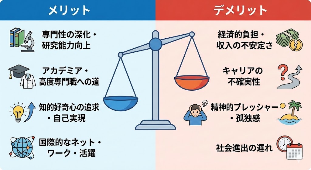Diagram explaining pros and cons of D-course graduate study 1