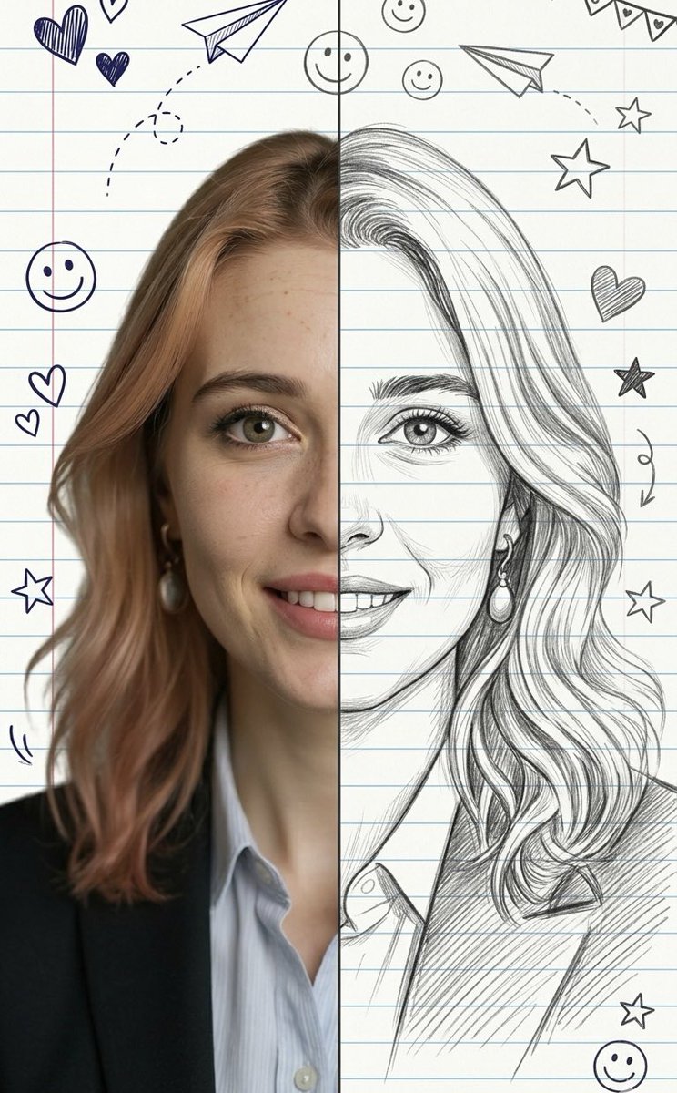 Split-View Mixed-Media Portrait (Photo and Illustration) 2