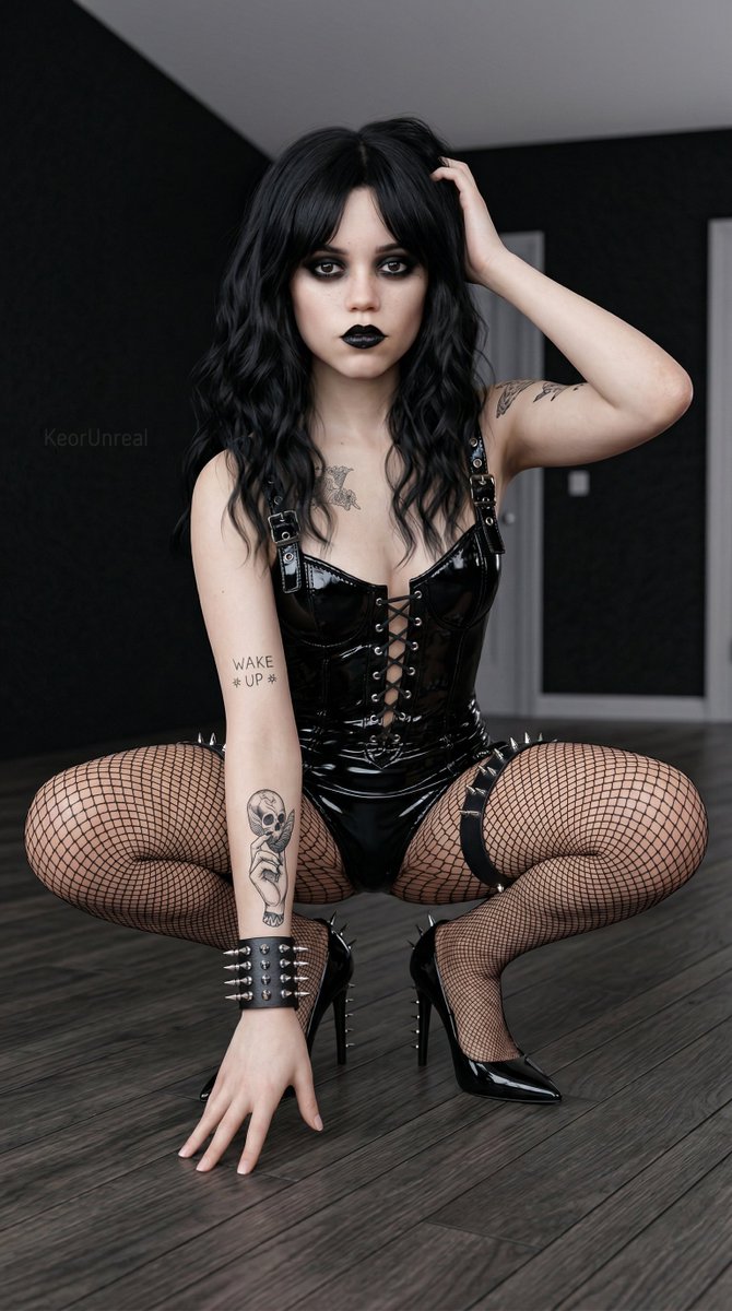 Goth Aesthetic Portrait with Spiked PVC Bodysuit 4