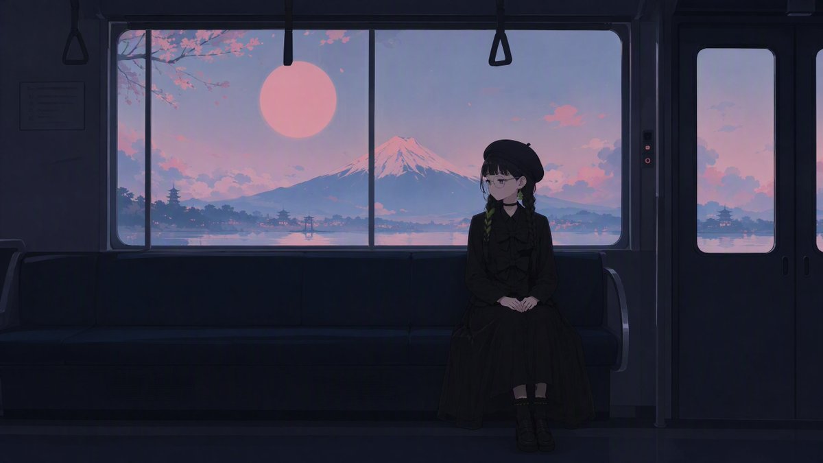 Comic / Storyboard - Anime Train at Dusk with Mount Fuji 1