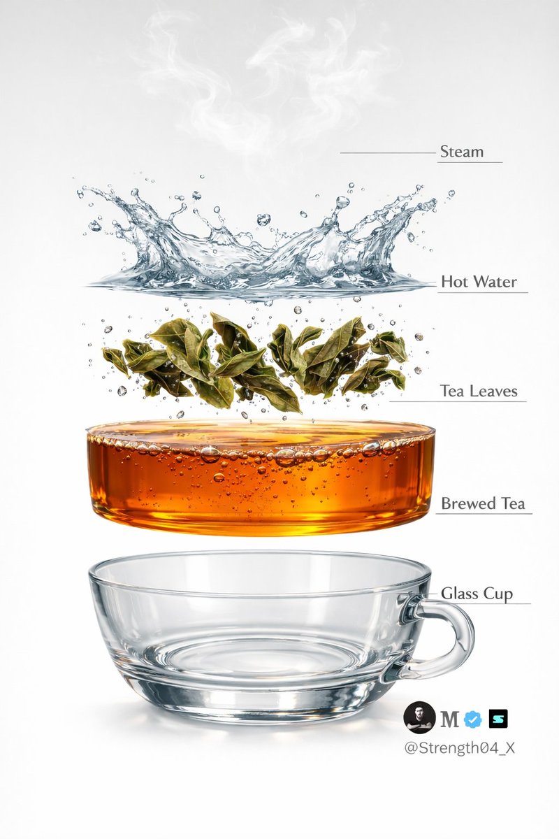 Hyper-realistic Tea Photography Prompts (Still Life and Exploded View) 1