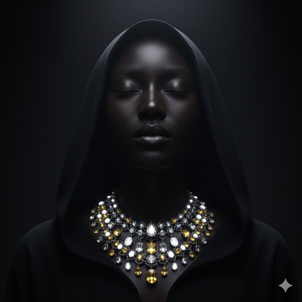 Dramatic Low-Key Portrait with Glowing Gemstones 2