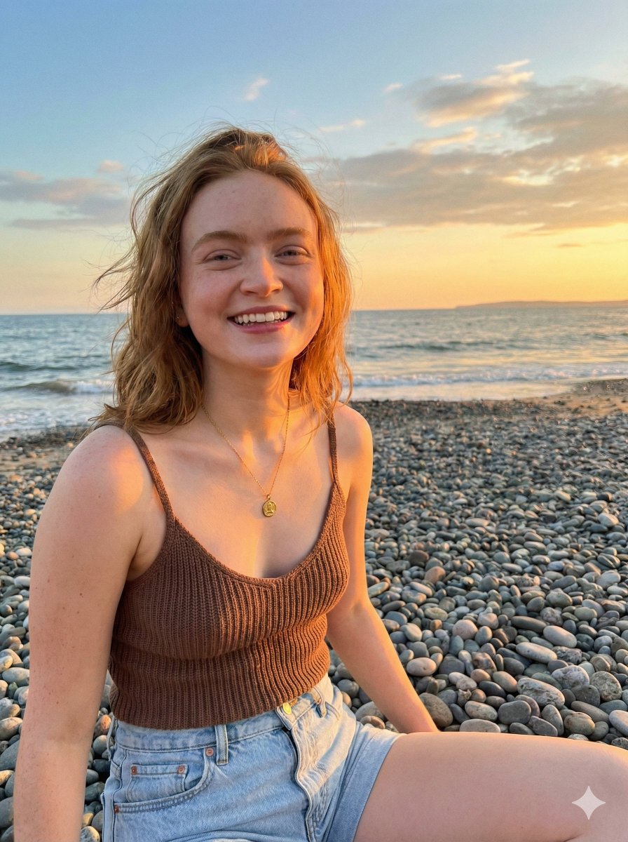 Sadie Sink Beach Sunset Portrait 2