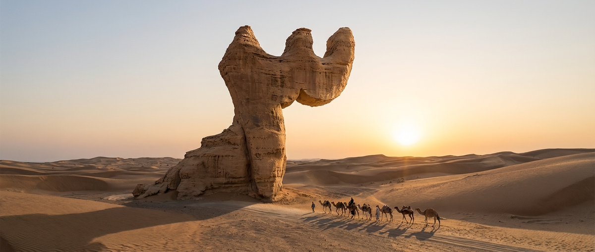 Cinematic Wide-Angle of Monolith Shaped Like Persian Numeral Three 1