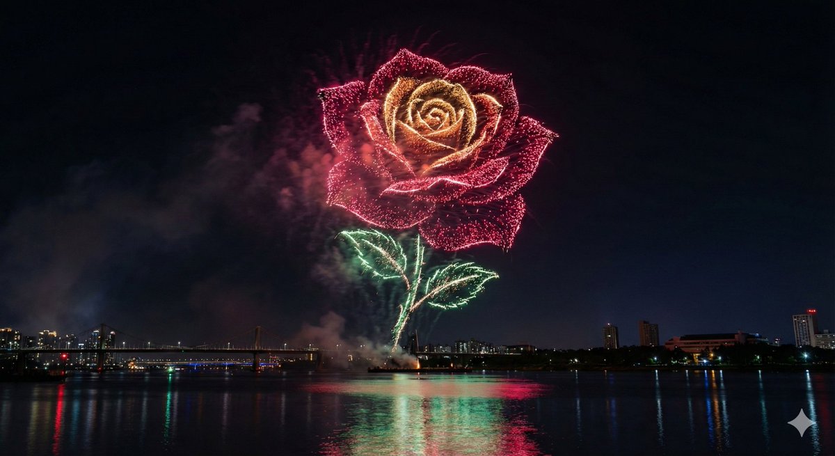 Photorealistic Long-Exposure Fireworks over a City Skyline 4
