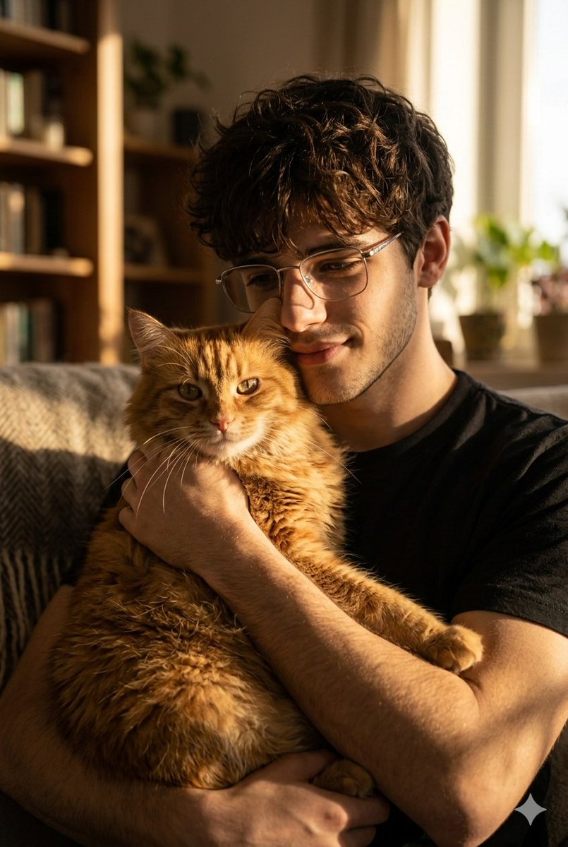 Golden Hour Portrait of Man and Cat 1