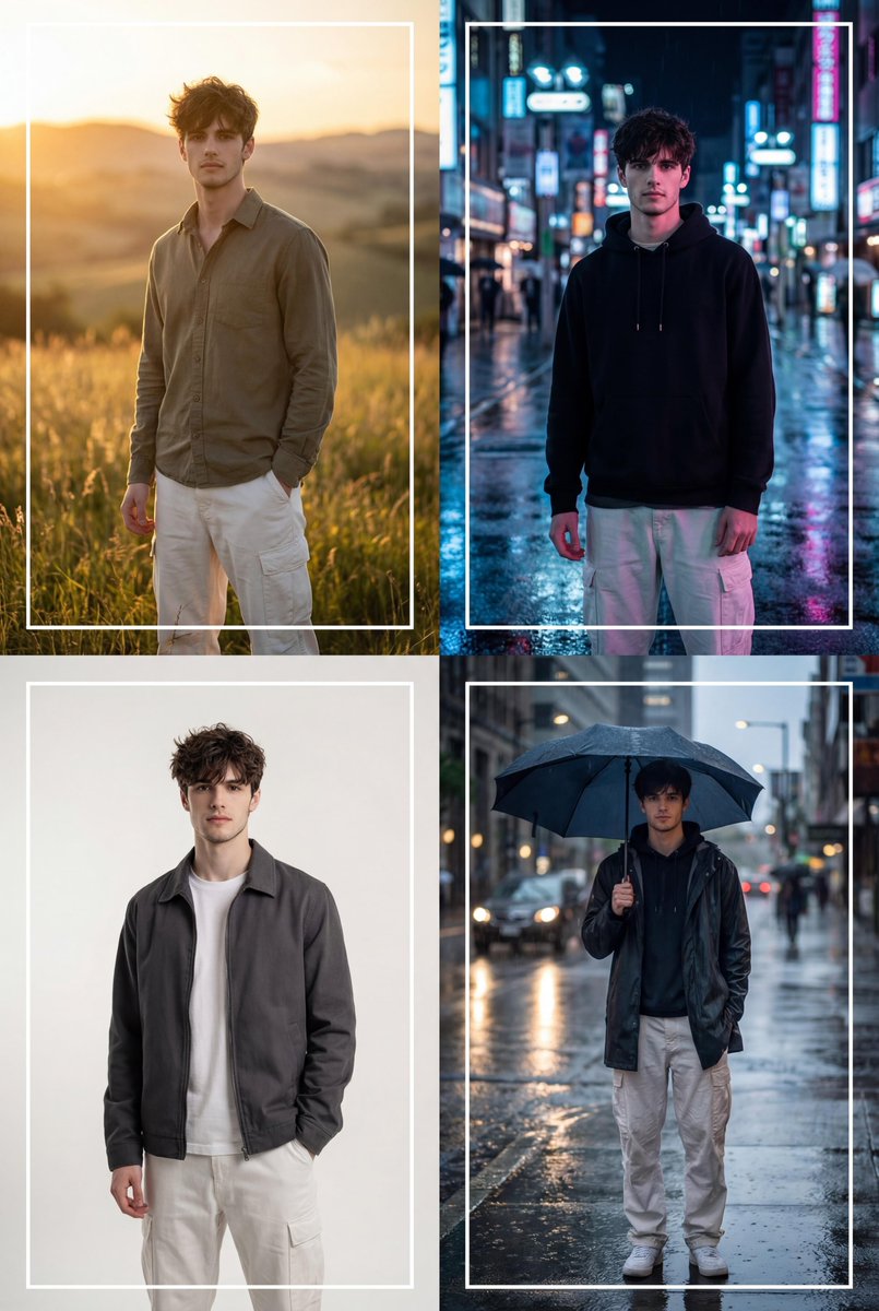 Cinematic 2x2 Grid Portrait with Consistent Identity 1