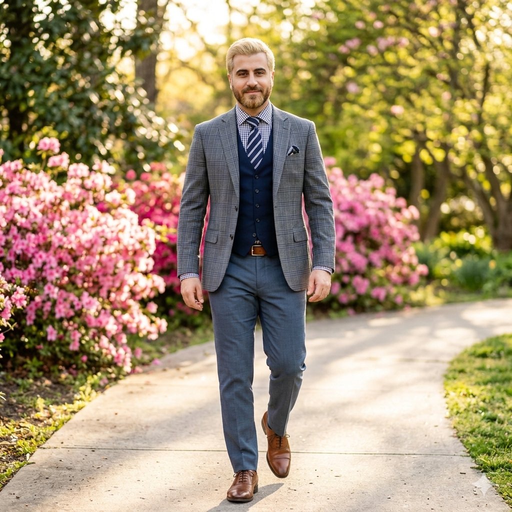 High-End Fashion Portrait of South Asian Man in Garden 2