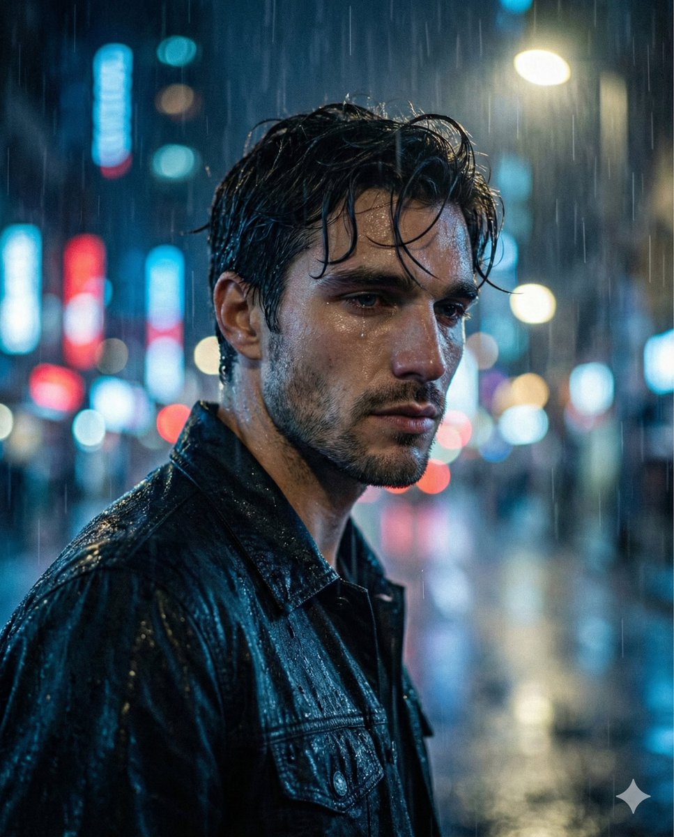 Melancholic Sad Boy in the Rain (Reference Face) 1