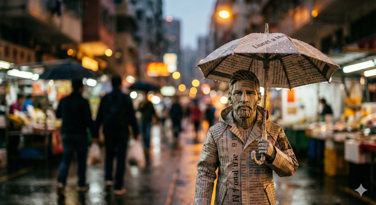Cinematic Still-Life of Paper Celebrity Figure in Rain 4
