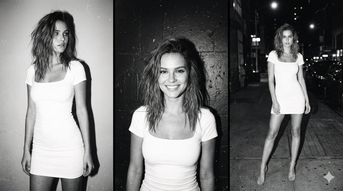 Multi-panel black and white film photo of model 1