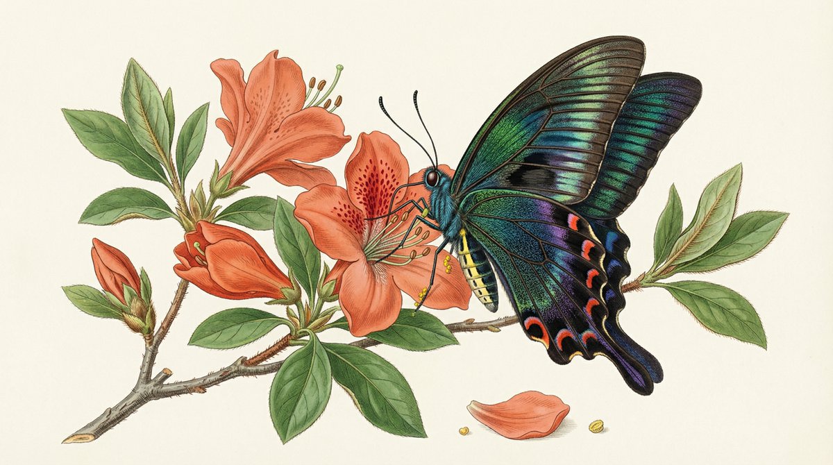 Precise Natural History Illustration Prompt: Chinese Peacock Butterfly 1
