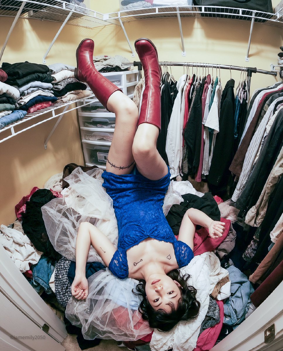 High-angle fairy grunge idol in cluttered closet 4