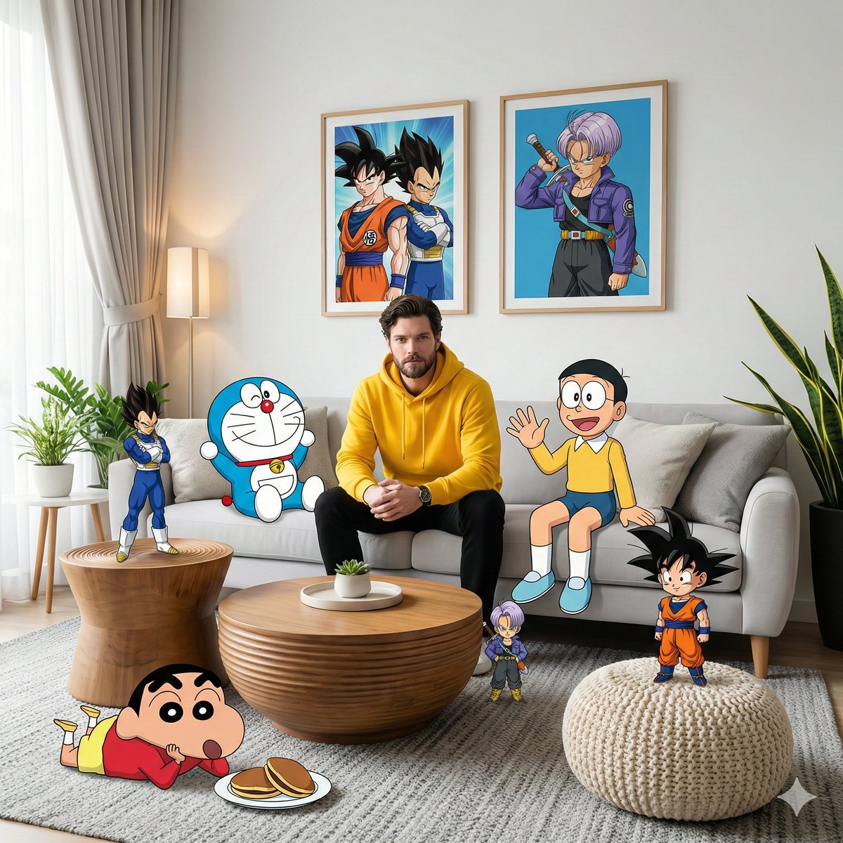 Mixed-Media Anime and Reality Living Room Scene Prompt 1