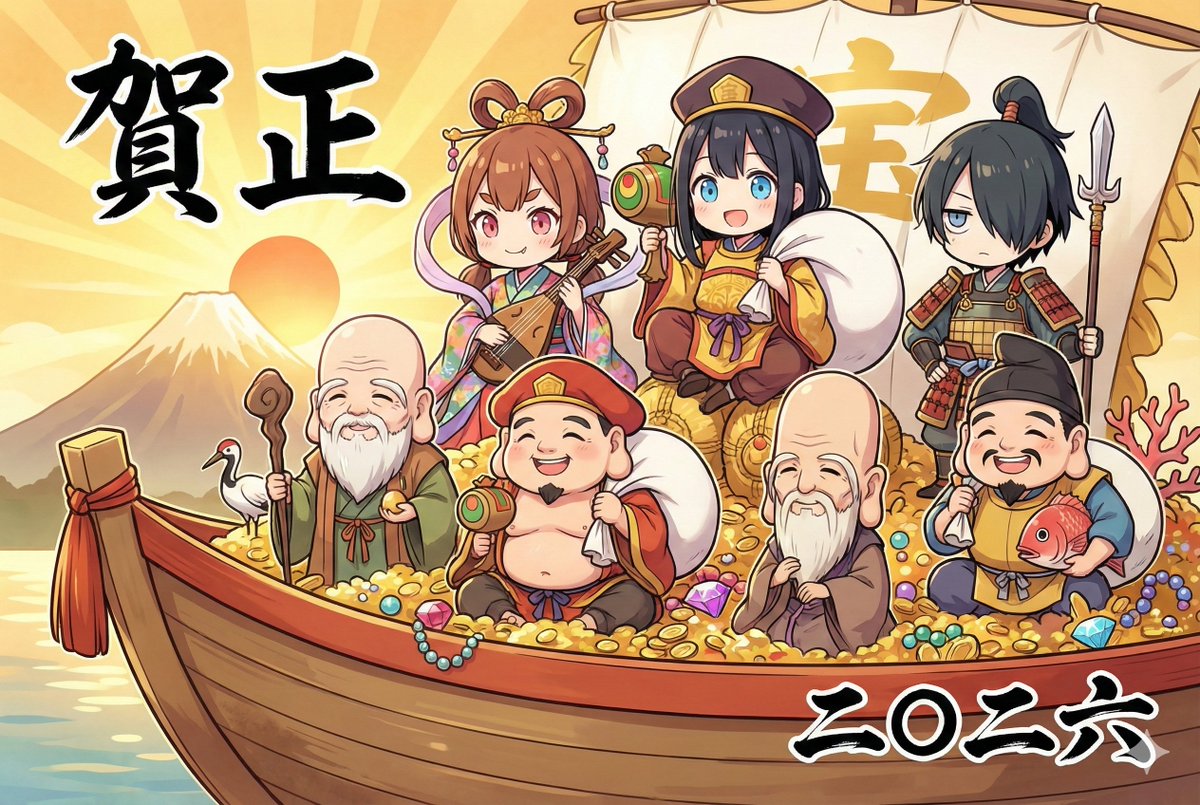 New Year's Card Illustration with Seven Lucky Gods Costume Swap 2
