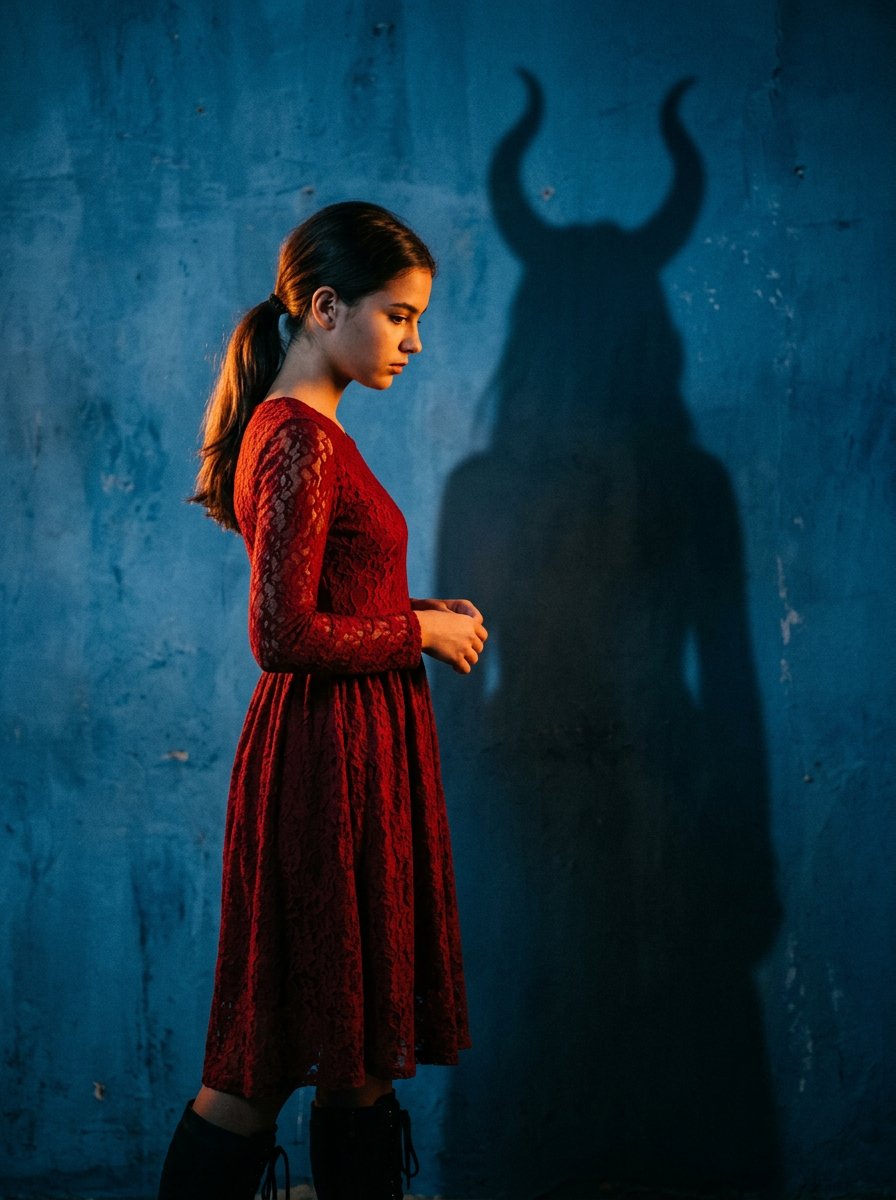 Mysterious Shadow Red Dress Portrait 1