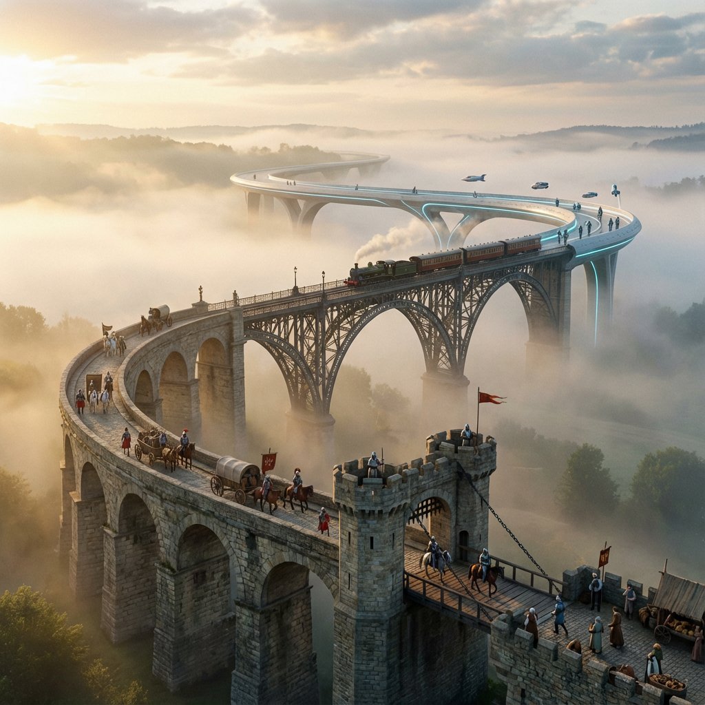 Evolutionary Bridge Cinematic Shot Prompt 1