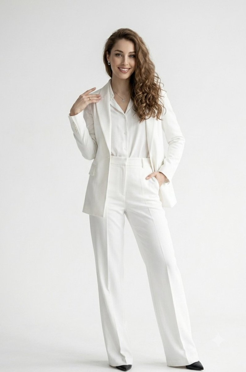 Elegant White Pantsuit Studio Portrait 4