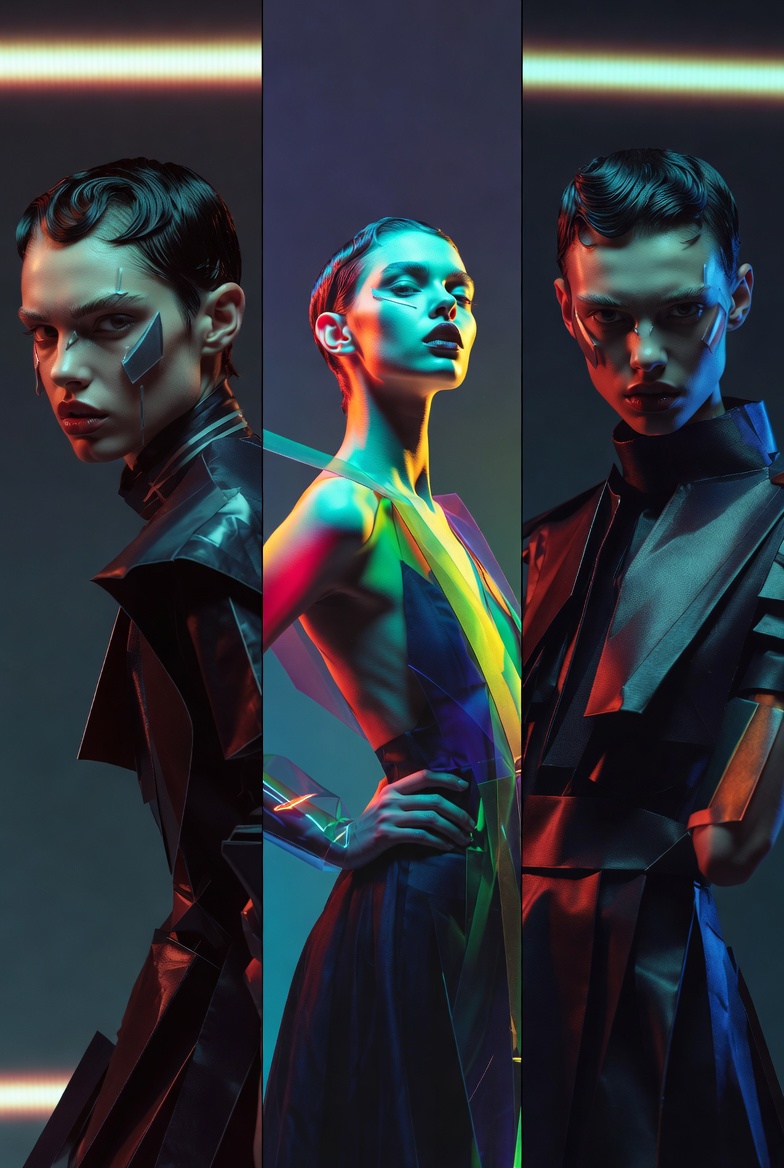 Avant-Garde Fashion Editorial Triptych Prompt 2