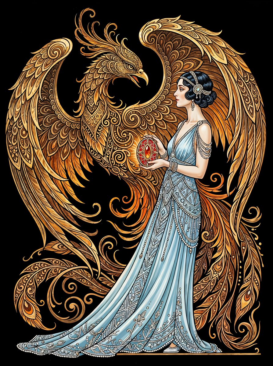 Art Deco Woman and Phoenix 1