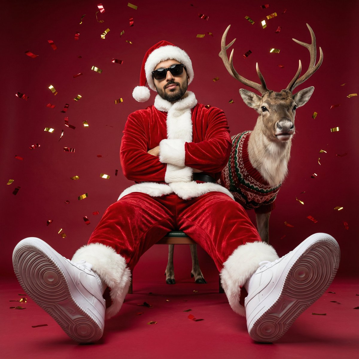 Modern Santa Fashion Editorial with Reindeer 1