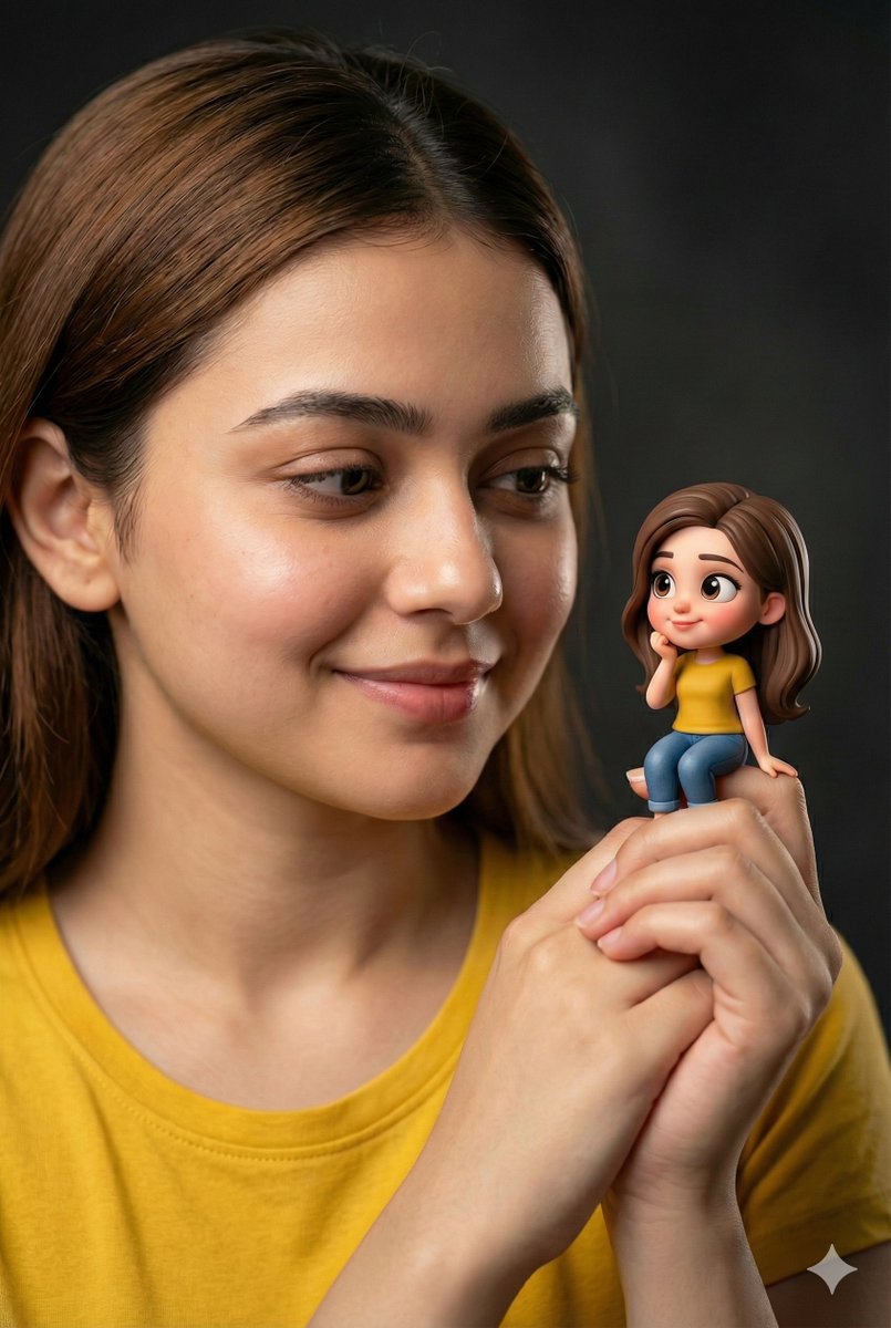 Woman Holding Miniature Figurine Portrait Prompt 1