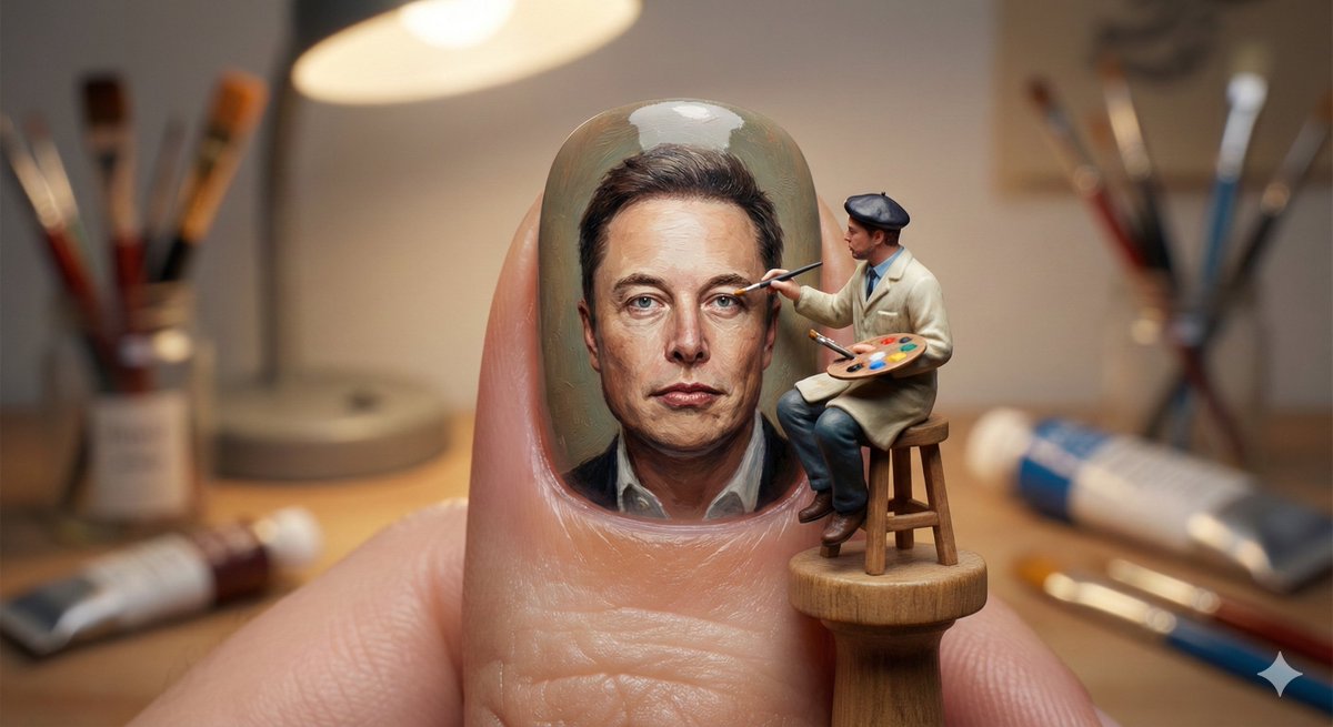 Miniature Artist Painting on a Giant Fingernail 3