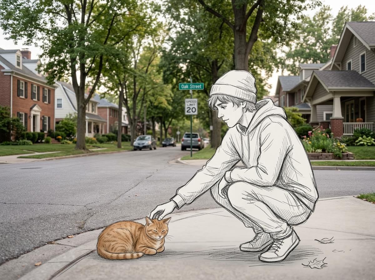 Realistic Photo with Sketch Character Overlay 1