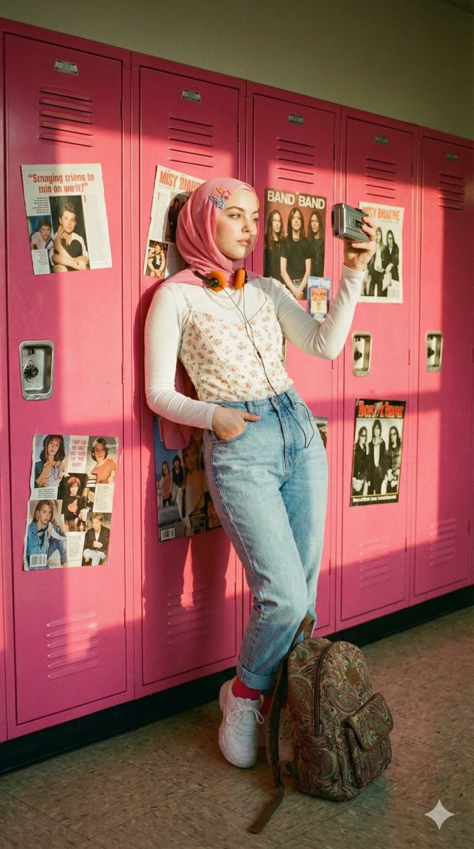 Cinematic Y2K Portrait of a Hijab Woman with a Cassette Player 2
