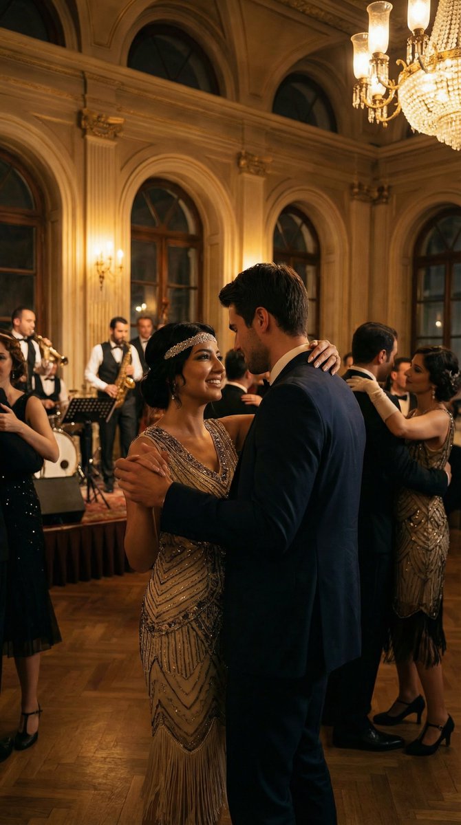 Historical romantic editorial of a couple dancing in 1920s Istanbul 1