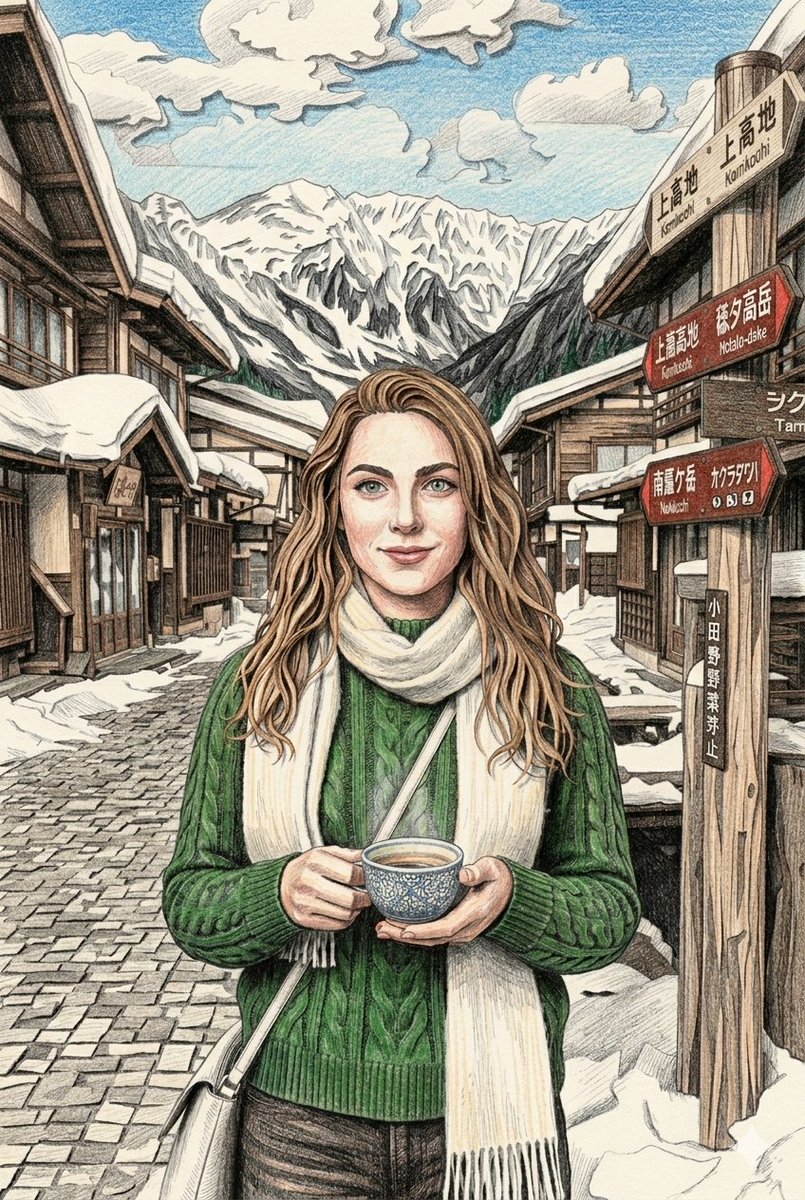 Snowy Japanese Village Winter Illustration 4