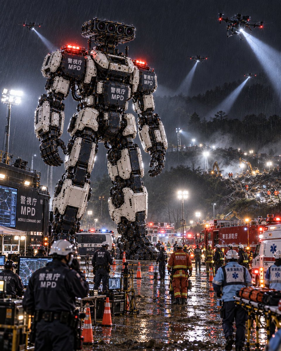 YouTube Thumbnail - Giant Police Robot at Night Rescue