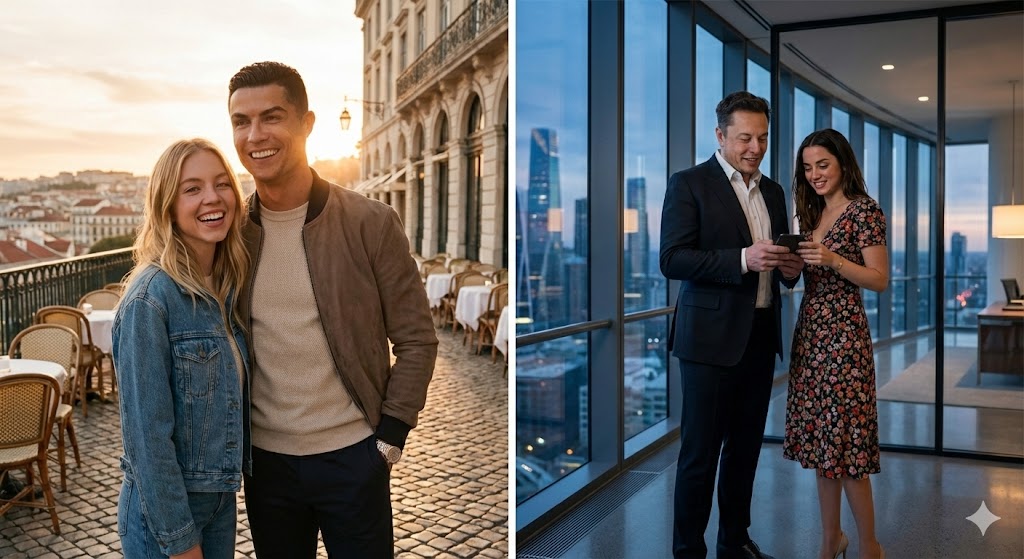Celebrity Pairing Split-Screen Collage Prompt 1