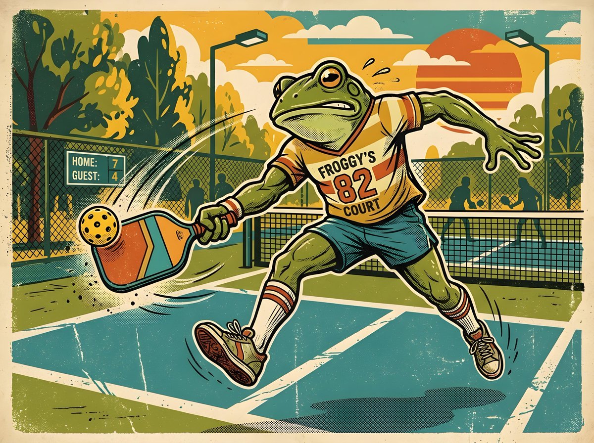Vintage Retro Pickleball Frog Illustration 1