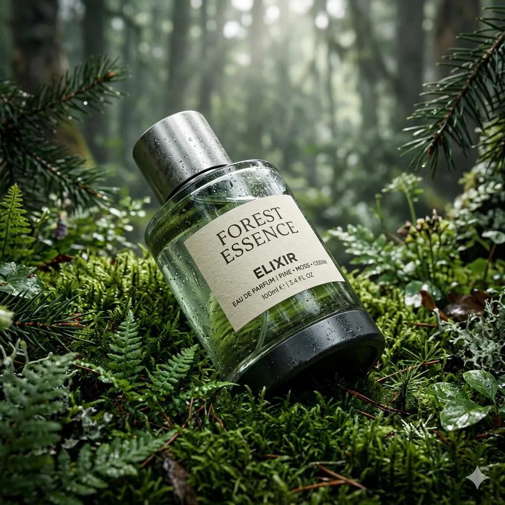 Ultra-Realistic Forest Essence Elixir Perfume Product Shot 1