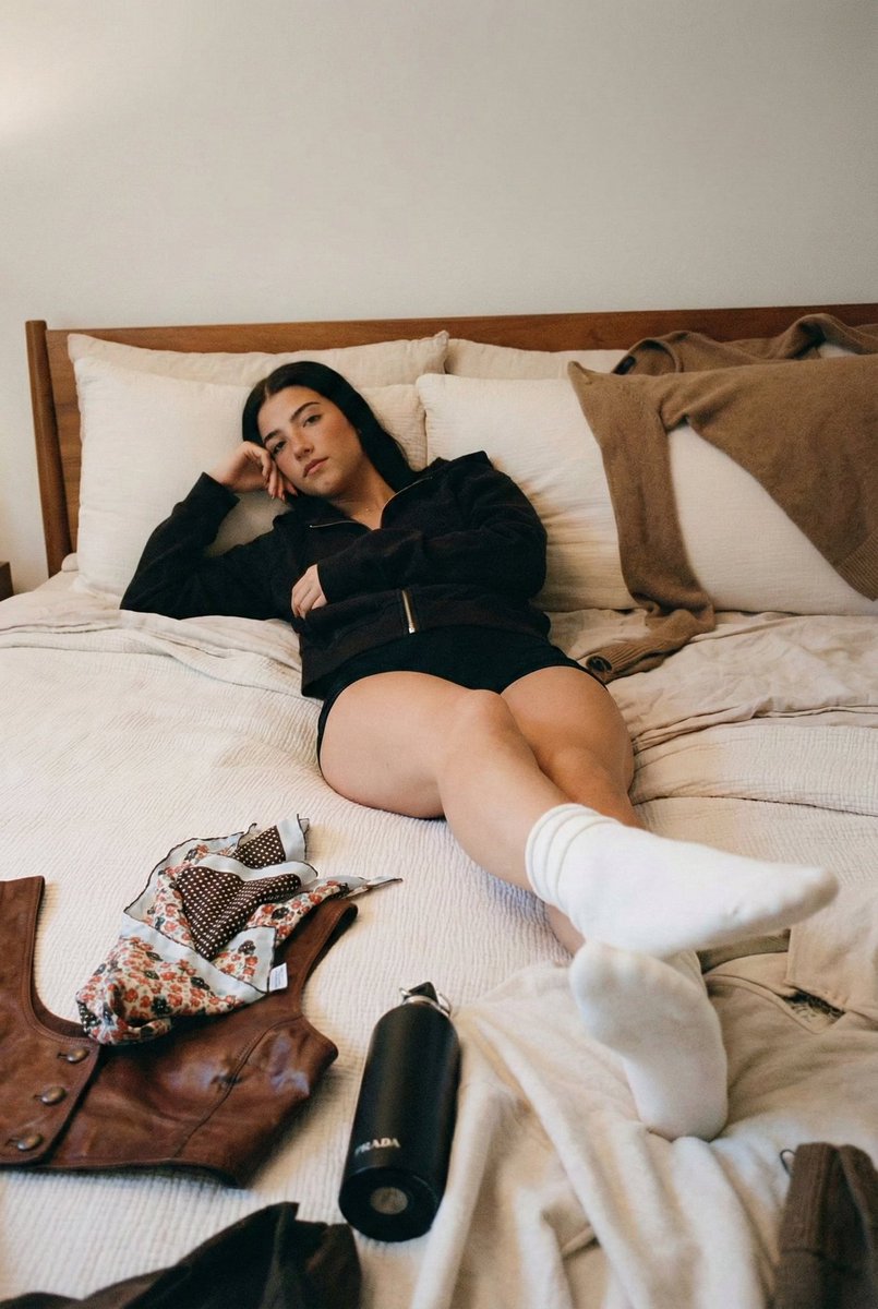 Candid High-Angle Bedroom Shot with Vintage Film Aesthetic 2