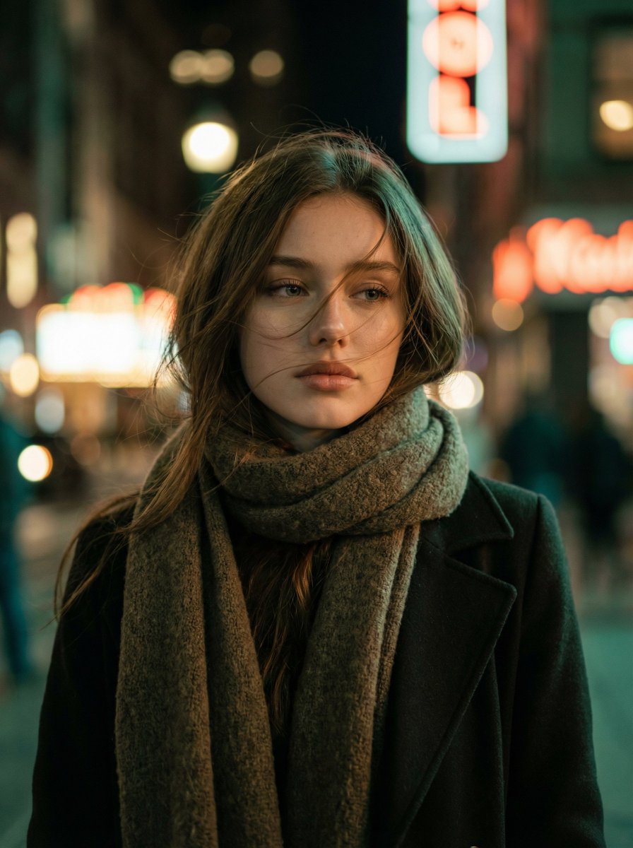 Cinematic Night Portrait of a Young Woman 1