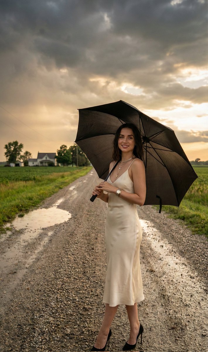 Cinematic Portrait of Sabrina Carpenter in a Stormy Rural Setting 4