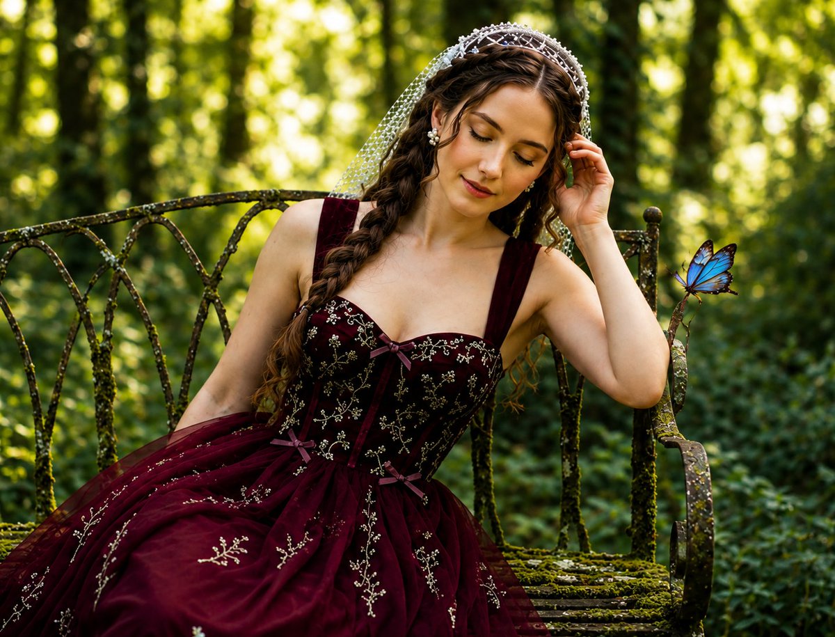 Ethereal Garden Portrait with Blue Butterfly 2