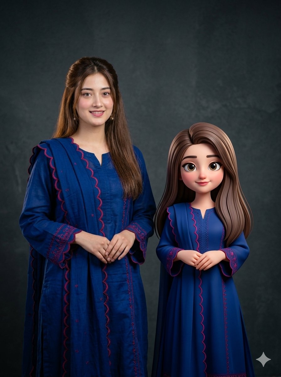 Woman with 3D Cartoon Miniature 1