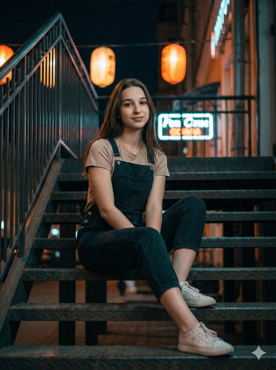 Cinematic Night Portrait on Urban Stairs 2