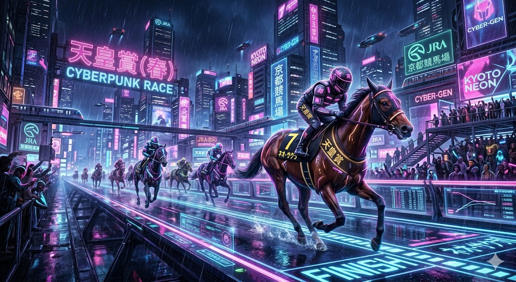 Cyberpunk Horse Racing Illustration 1