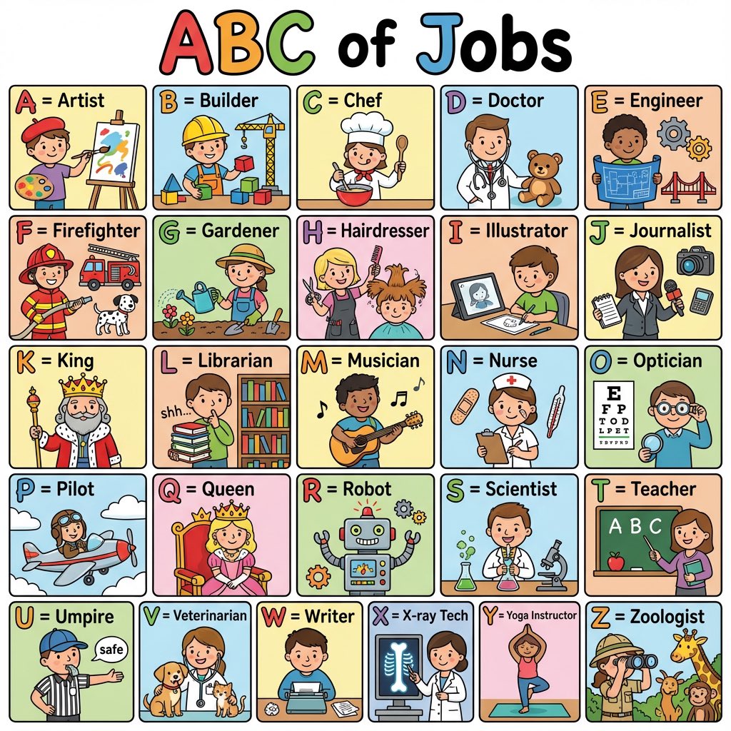 Colorful 'ABC of Jobs' Educational Poster 1