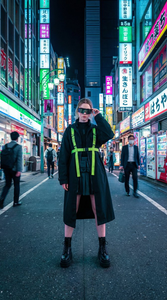 Cyberpunk High-Fashion Model in Shinjuku 2