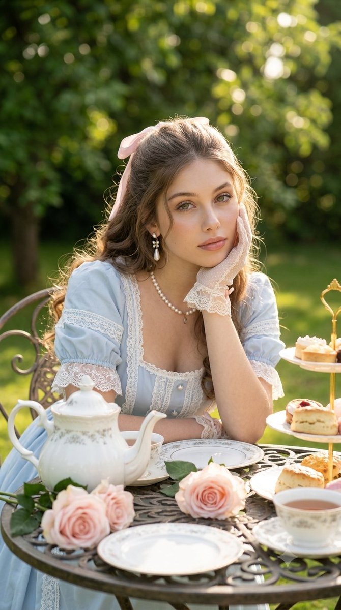 Cinematic Tea Party Portrait Prompt 1