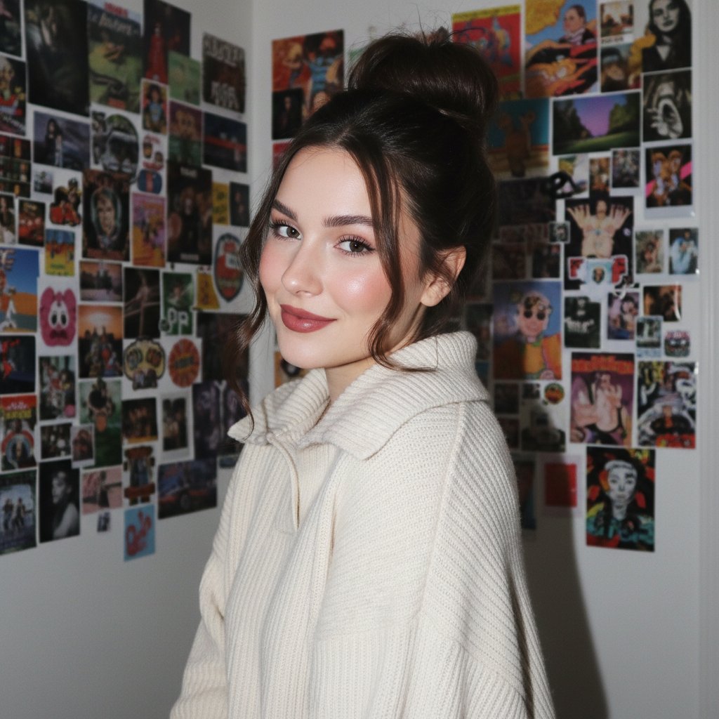 Gen Z/Y2K Flash Portrait in Poster-Covered Bedroom 1