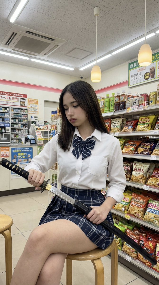 Japanese Konbini Portrait with Katana 1
