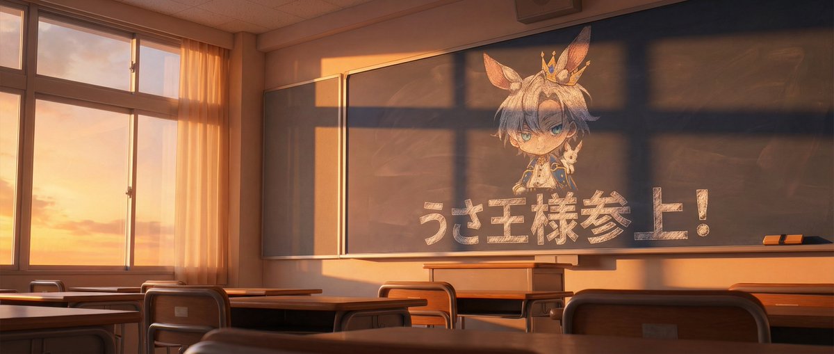 Chalkboard king rabbit illustration at sunset 1