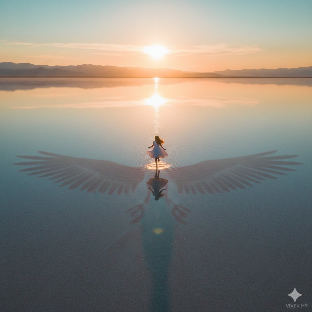 Dreamy Sunrise Scene with Symbolic Shadow 1
