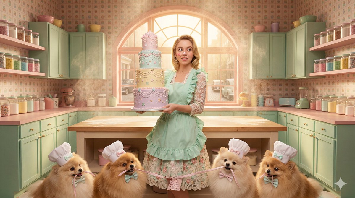 Wes Anderson-Inspired Sydney Sweeney Pastry Chef 1